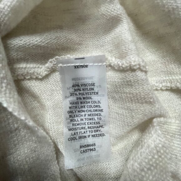 Open Edit Beige Oatmeal Light Heather V-Neck Sweater Womens M Sheer - Picture 4 of 7